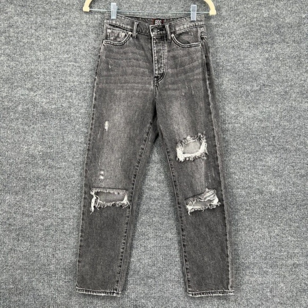 BDG Urban Outfitters Slim Straight Jeans Womens 25 Black Distressed Button Fly